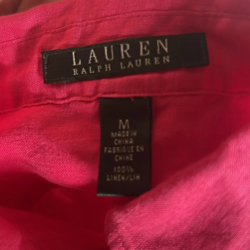 Lauren Ralph Lauren 100% Linen Vibrant Pink 3/4 Sleeve Tunic Shirt Blouse M - Picture 6 of 6